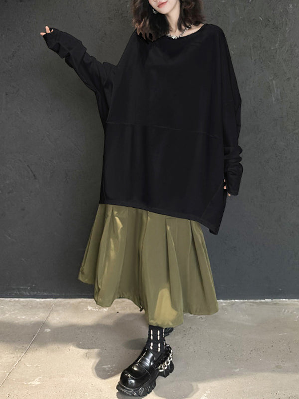 Batwing Sleeves Long Sleeves Solid Color Round-neck T-Shirts Tops