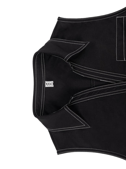 Loose Sleeveless Line Solid Color Lapel Vest Top
