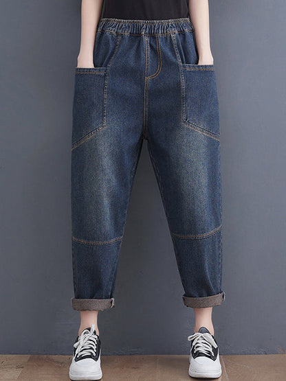 Artistic Retro Loose Elasticity Jean Pants