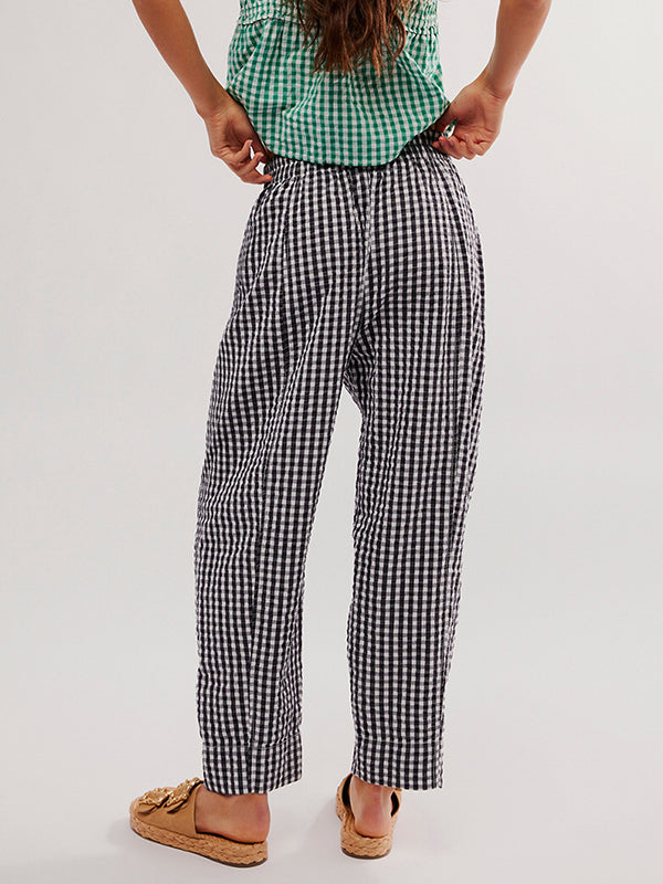Loose Plaid Pockets Split-Joint Pants Trousers