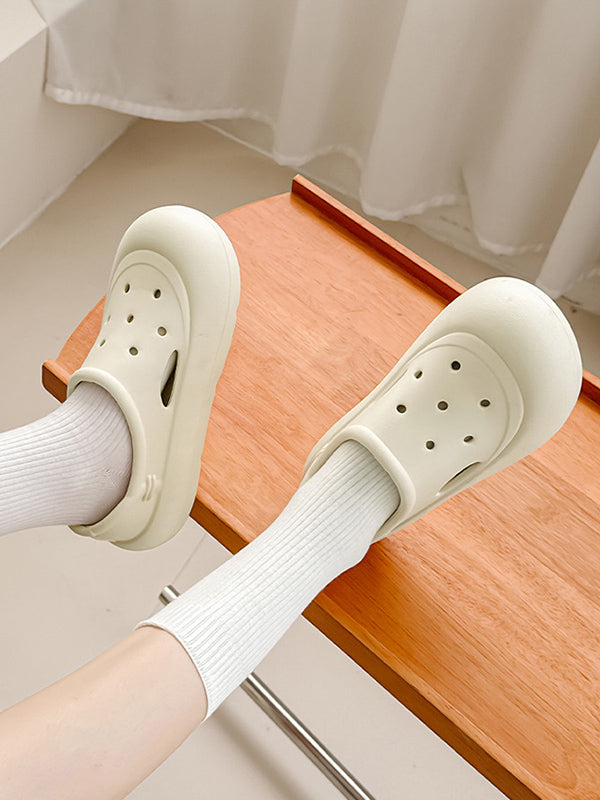 Hollow Round Cut Solid Color Crocs Platform Shoes Sandals