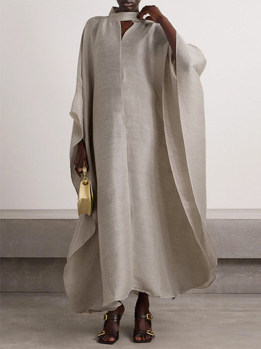Batwing Sleeves Loose Solid Color Stand Collar Maxi Dresses
