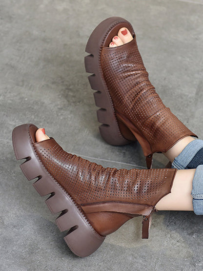 High-Top Open Toe Mesh Zipper Platform Shoes Sandals