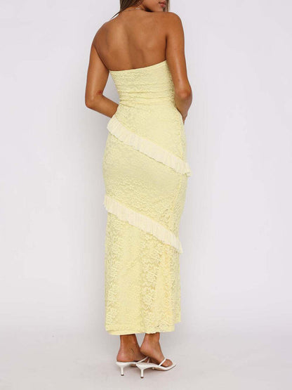 A-Line Bodycon Ruffled Solid Color Split-Joint Tube Midi Dresses