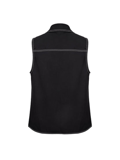 Loose Sleeveless Line Solid Color Lapel Vest Top