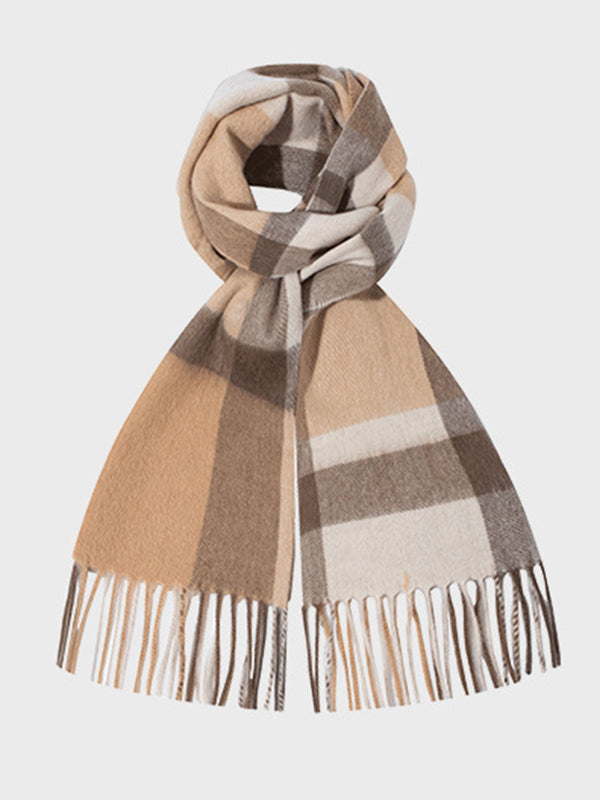 Contrast Color Keep Warm Tasseled Shawl&Scarf