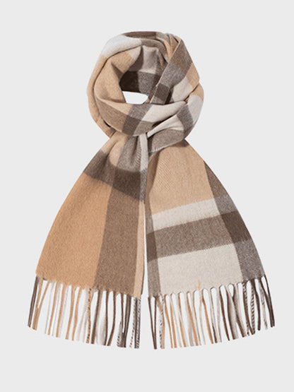 Contrast Color Keep Warm Tasseled Shawl&Scarf