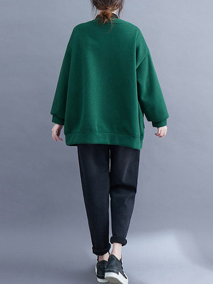 Long Sleeves Loose Pockets Solid Color Collarless Outerwear