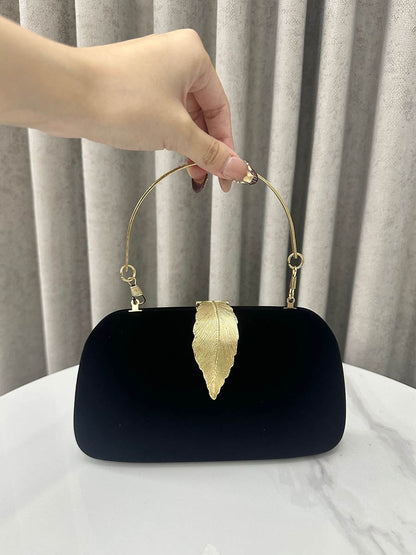 Chains Leaves Shape Lock Pleated Crossbody Bags Evening Bags & Clutches