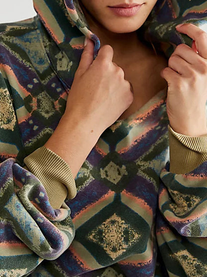 Long Sleeves Loose Pockets Printed V-Neck Hoodies Tops