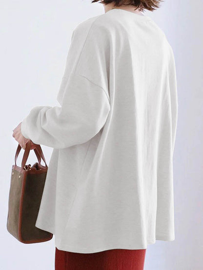Long Sleeves Loose Solid Color Sweatshirt Tops