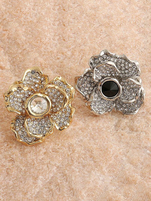 Flower Shape Geometric Rhine Stones Rings Accessories