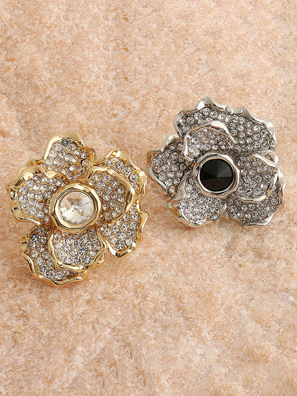 Flower Shape Geometric Rhine Stones Rings Accessories