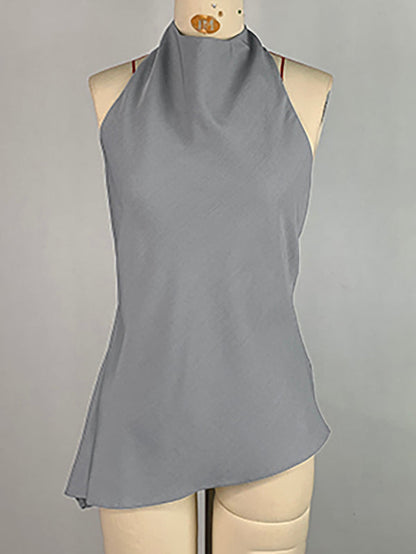 Sleeveless Solid Color Stand Collar Vest Top
