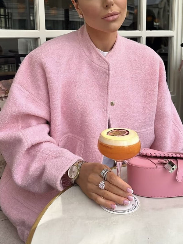 Long Sleeves Loose Split-Joint Round-Neck Outerwear