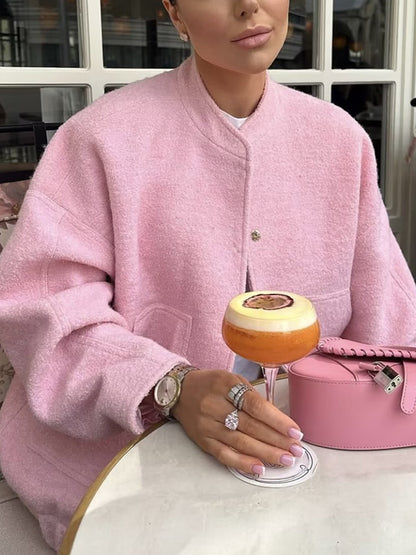 Long Sleeves Loose Split-Joint Round-Neck Outerwear