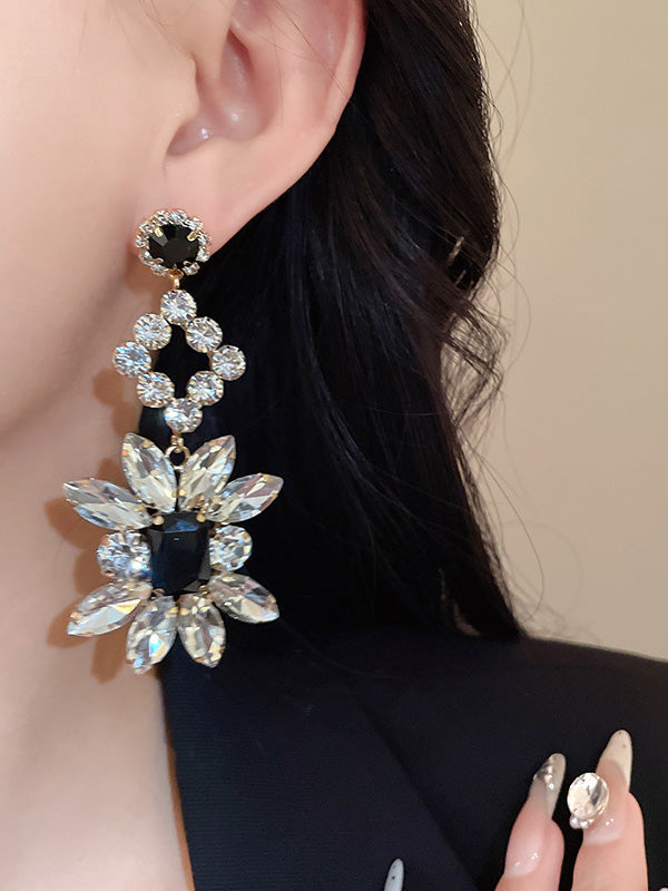 Geometric Rhine Stones Drop Earrings