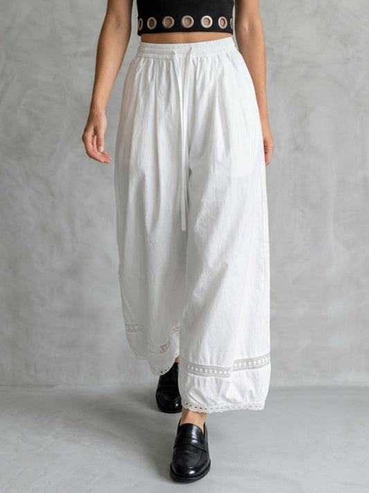 High Waisted Wide Leg Drawstring Elasticity Hollow Pockets Solid Color Split-Joint Pants Trousers