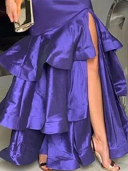 A-Line Loose Layered Solid Color Split-Side Skirts Bottoms