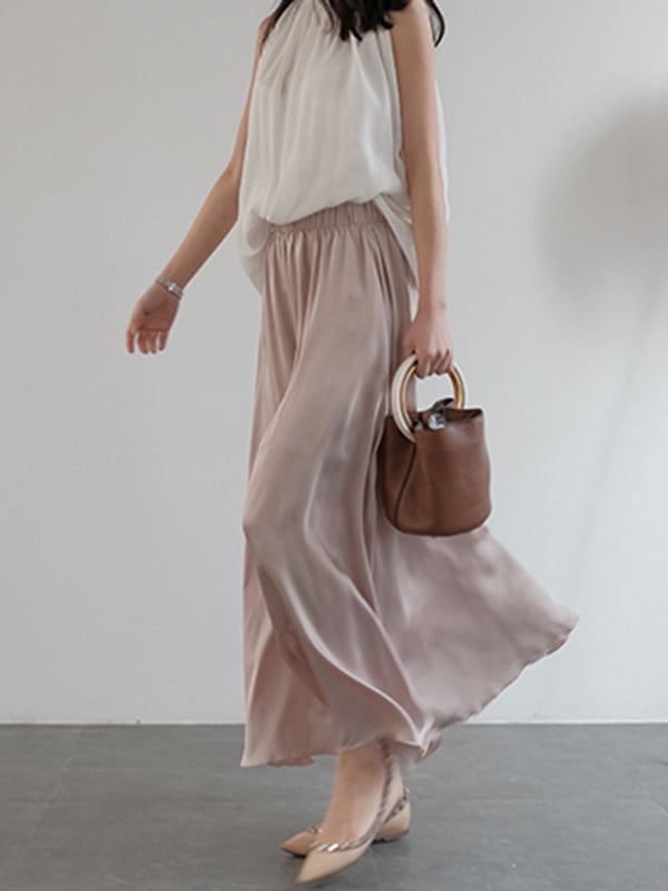 Urban High Waisted Wide Leg Solid Color Chiffon Pants