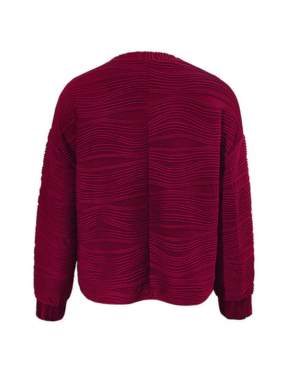 Long Sleeves Loose Solid Color Round-Neck T-Shirts