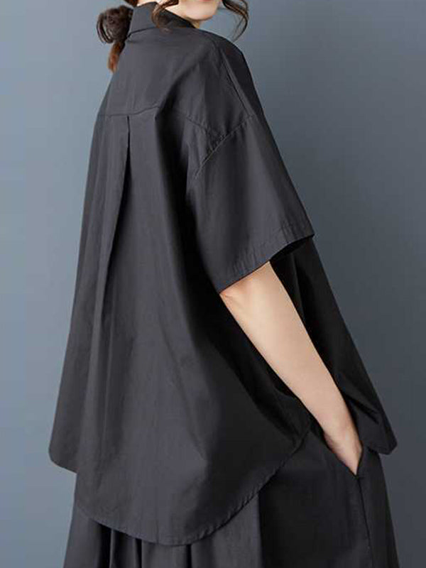 Loose Short Sleeves Buttoned Flower Print Lapel Blouses&Shirts Tops