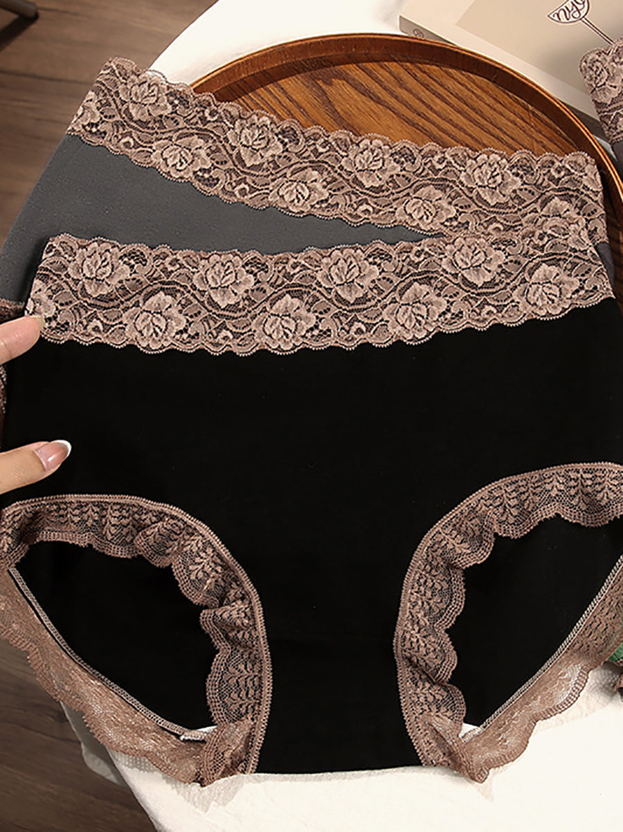4 Pieces Women Artsy Lace Spliced High Waist Underwear