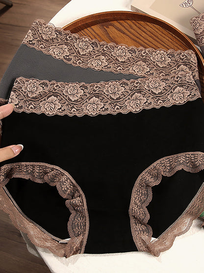 4 Pieces Women Artsy Lace Spliced High Waist Underwear