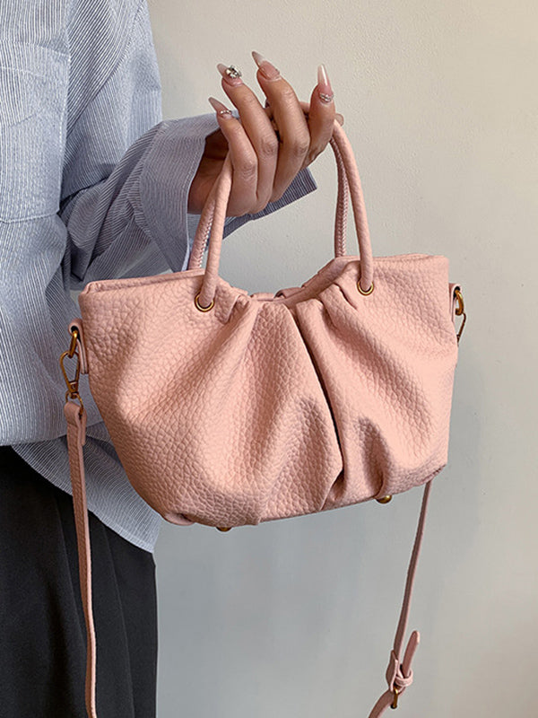 Pleated Solid Color Zipper Crossbody Bags Handbags