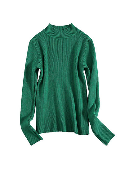 Long Sleeves Skinny Solid Color Mock Neck Knitwear Pullovers Sweater Tops