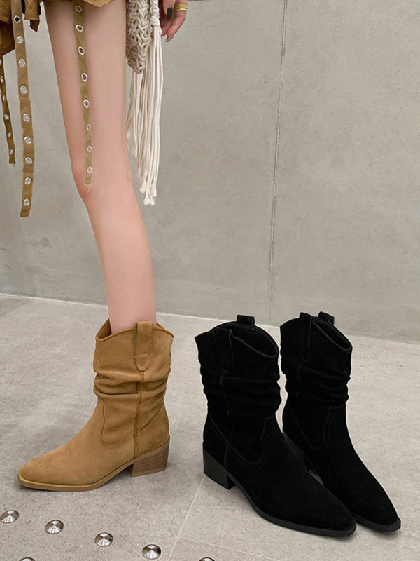 Pointed-Toe Split-Joint Boots Pumps
