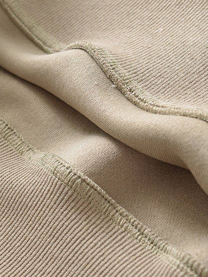 Long Sleeves Loose Solid Color Split-Joint Round-Neck Sweatshirt Tops
