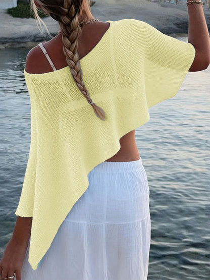 Irregularity Loose See-Through Solid Color One-Shoulder Cape