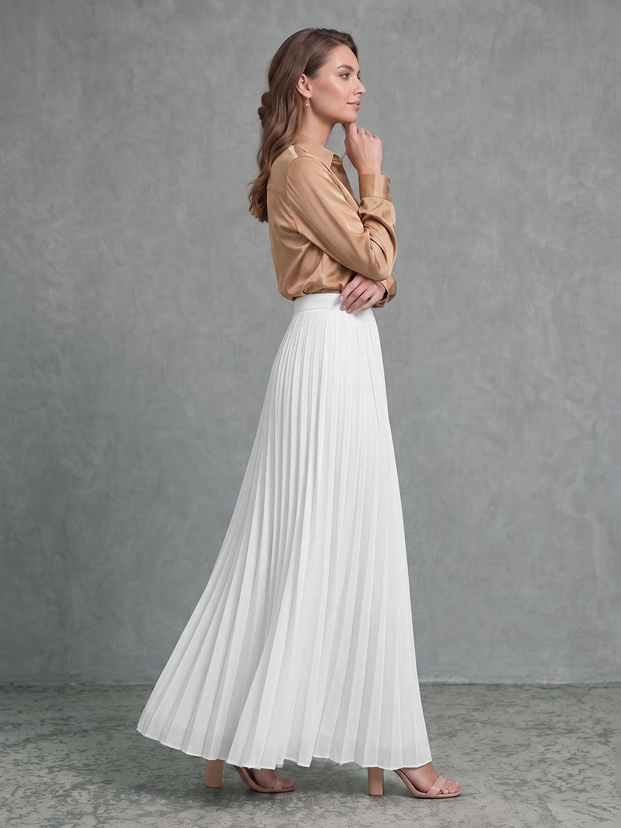 Solid Color Pleated High Waisted A-line Skirts Bottoms