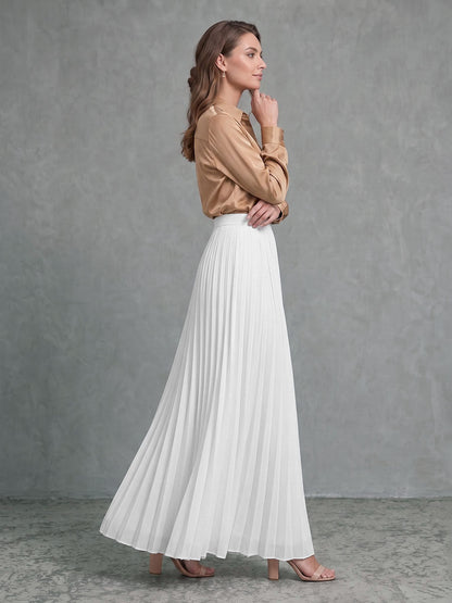 Solid Color Pleated High Waisted A-line Skirts Bottoms