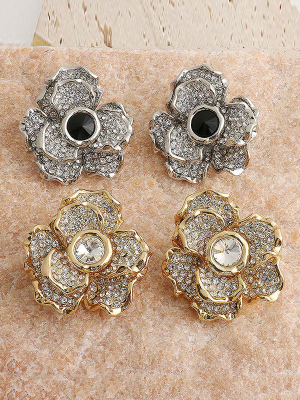Flower Shape Geometric Rhine Stones Rings Accessories