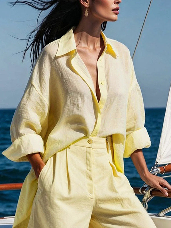 High Waisted Wide Leg Pleated Solid Color Split-Joint Shorts