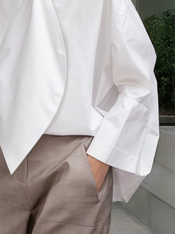 Long Sleeves Loose Solid Color Tied Stand Collar Blouses&Shirts Tops