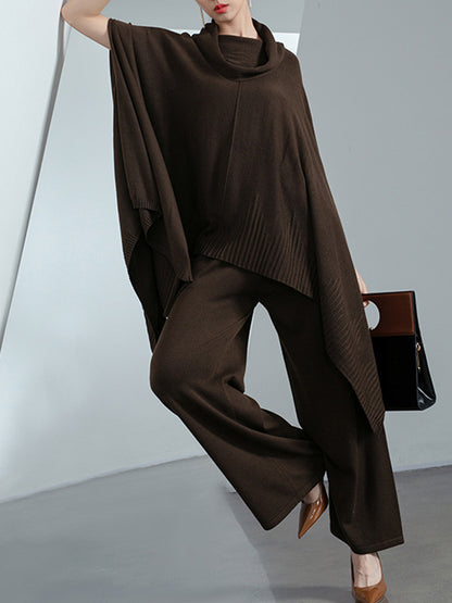 High-Low Long Sleeves Solid Color Heaps Collar Pullovers Sweater Tops