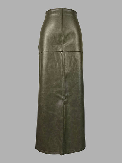Column High Waisted Pockets Solid Color Split-Joint Split-Side Zipper Skirts Bottoms