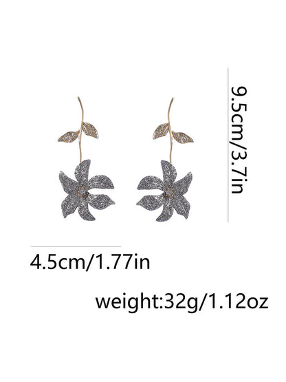 Flower Shape Rhine Stones Shiny Earrings Accessories