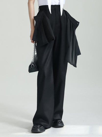 False Two High Waisted Asymmetric Pleated Solid Color Suit Pants