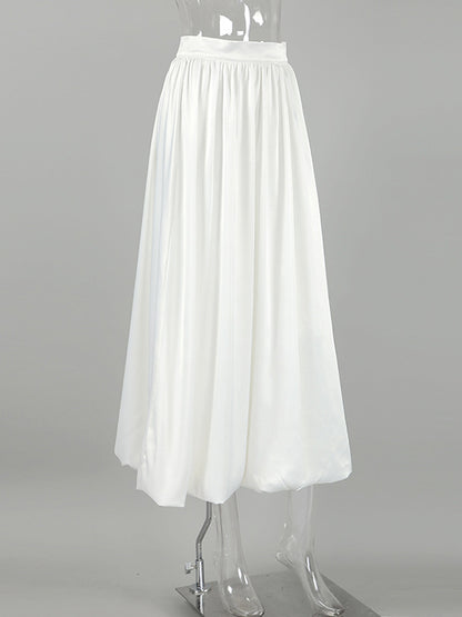 Loose Pleated Solid Color Lantern Skirts Bottoms