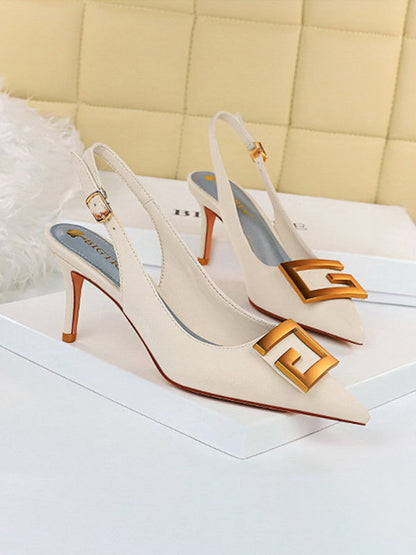 Belt Buckle Pointed-Toe Pumps Sling Shoes