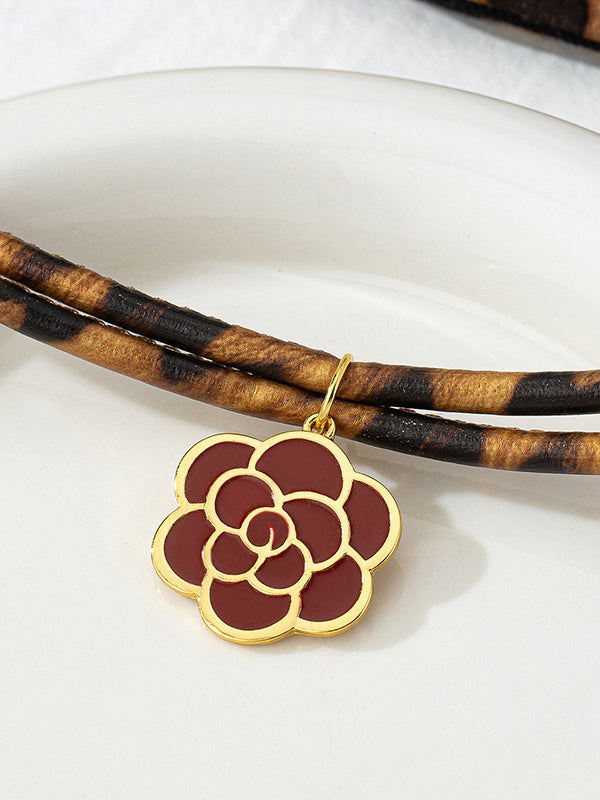 Double Layered Flower Shape Leopard Necklaces Accessories