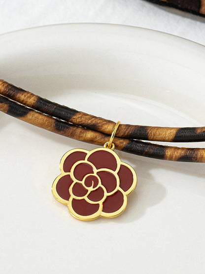 Double Layered Flower Shape Leopard Necklaces Accessories