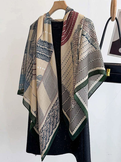 Striped Leaves Print Shawl&Scarf