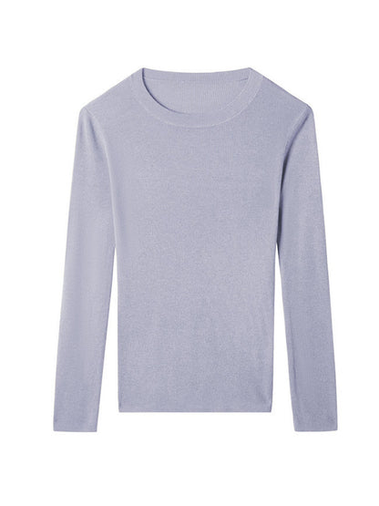 Long Sleeves Skinny Solid Color Round-Neck Knitwear Pullovers Sweater Tops
