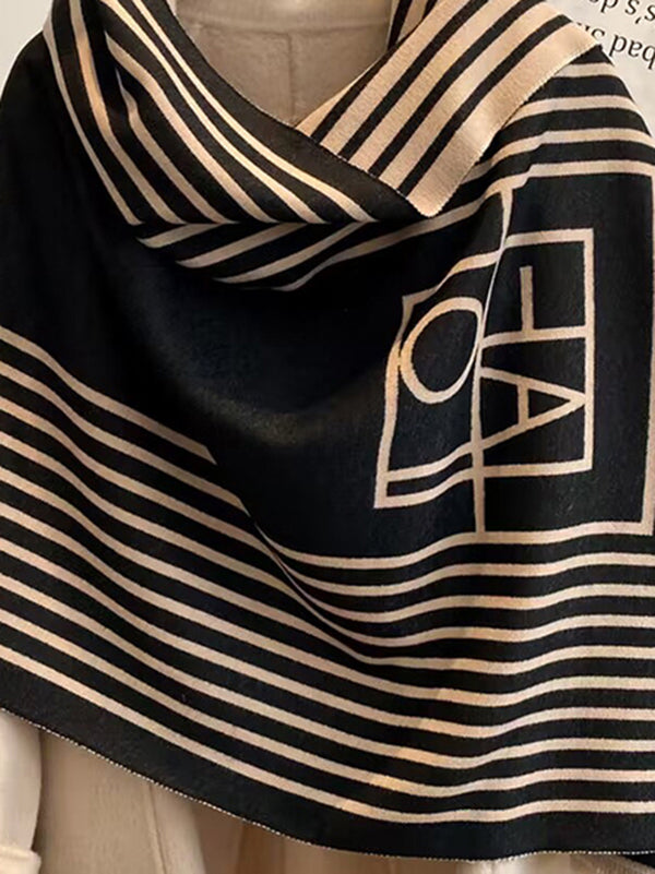 Letter Print Striped Patterns Shawl&Scarf