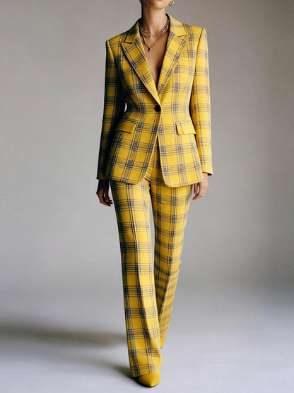 Column Loose Contrast Color Plaid Split-Joint Blazer Pants